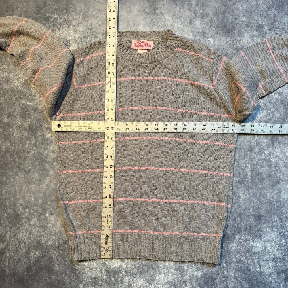 Fall River Knitting Mills Vintage Grey Pink Striped Cotton Crewneck Sweater L - Picture 5 of 5